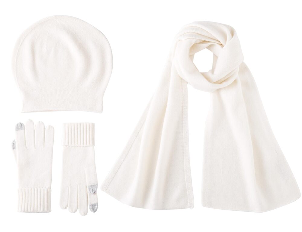 6767 Luxury Warm 3 Pieces 100% Cashmere Scarf Hat Gloves Set Beanie Hat